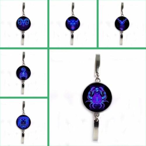 Fashion Retro 12 Constellation Pattern Glass Convex Bracelet Charm Constellation Men Women Jewelry Gift Bracelet Cute Kid