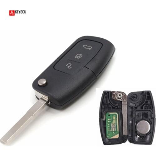 KEYECU Remote Key Flip Key Fit For Ford Focus 2 Mondeo C S Max Galaxy Fiesta Fob Car Smart Keyless Entry TRANSIT 433MHZ HU101