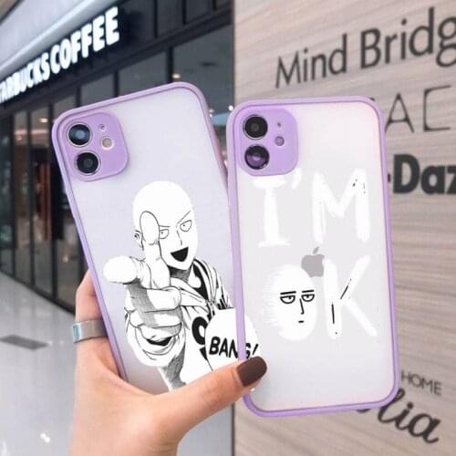 One punch man Phone Case For iPhone 12 11 Mini Pro XR XS Max 7 8 Plus X Matte transparent Purple Cover