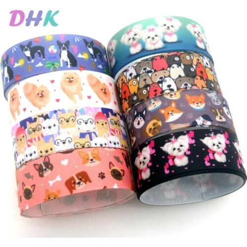 DHK 50yards Dog Printed Grosgrain Ribbon Accessory Hairbow Headwear Decoration DIY OEM Wholesale S1529