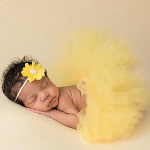 Hot Sale60%Newborn Baby Girl Fashion Style Puff Skirt Flower Headband Studio Photography Costume Props Hundred Days Photo Flower