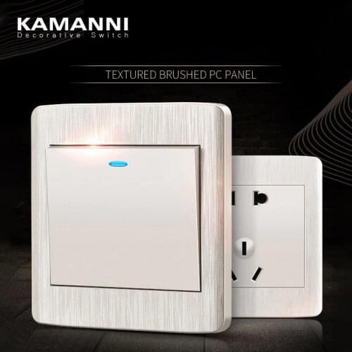 KAMANNI wall switch silver 1/2/3/4 combination button LED light lighting on / off bedroom button switch brushed plastic panel
