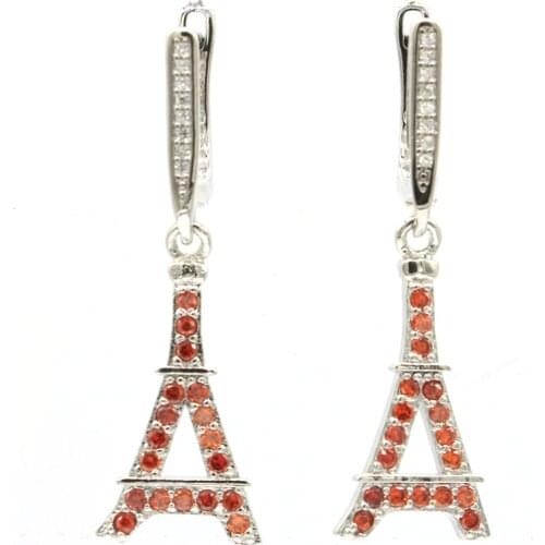 39x11mm SheCrown Jewelry Set Orange Spessartine Garnet Tanzanite Pink Kunzite For Womans Silver Pendant Earrings