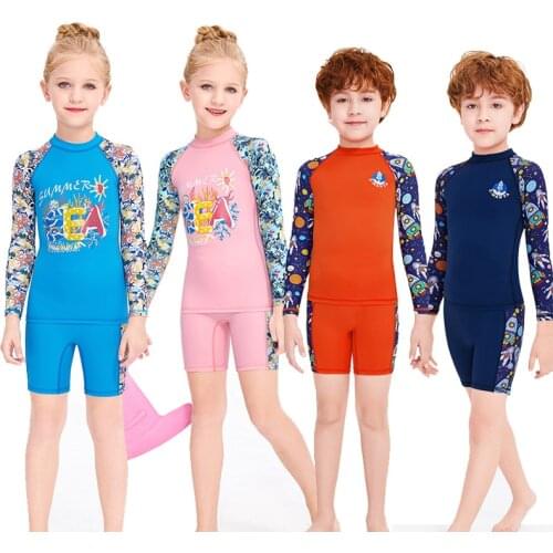 Boys/Girls Long Sleeve Rash Guard Swimsuit, UV/SPF Water Beach Surf Swim Shirt and Shorts UPF50+ Sunscreen Swimwear Bathing Suit