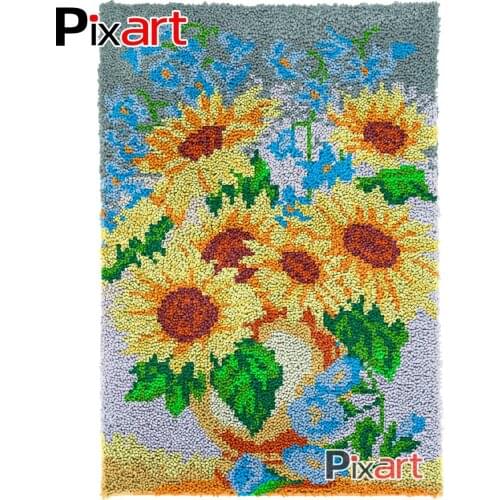 Latch Hook Rug Sunflowers Vase Crocheting Tapestry Kits DIY Carpet Rug Chunky Yarn Needlework Knitted Floor Mat Hobby & Crafts