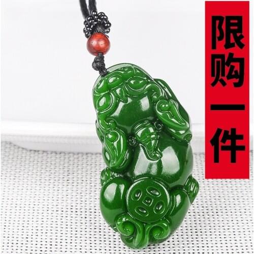 Hetian Jade White Jade Pixiu Pendant Mens and Womens Medallion Spinach Green Jasper Lucky Pixiu Pendant Necklace Jade Pixiu