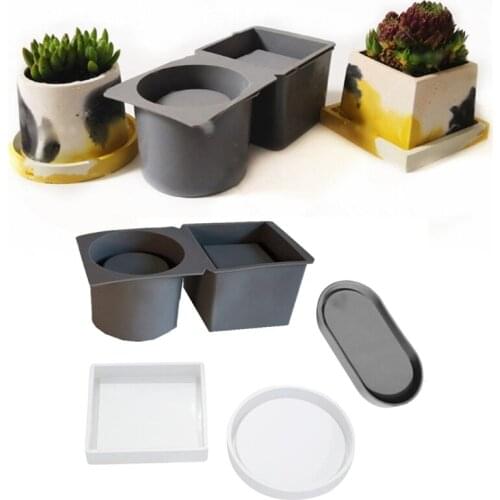 Square Round Concrete Flower Pot Tray Silicone Mould Planter Epoxy Resin Mold