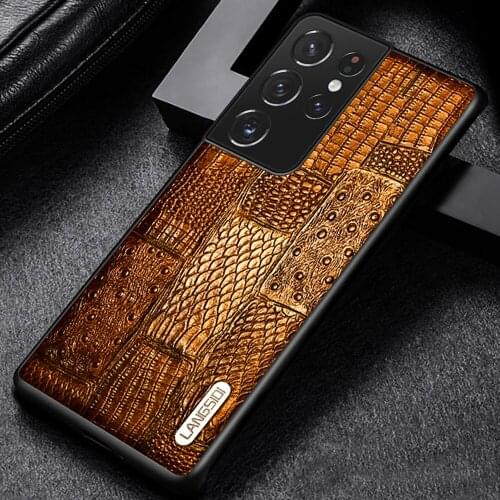 LANGSIDI Genuine Leather Phone Case For Samsung S21 ultra S20FE S21 plus S20 s10 a51 a71 leather cover For Galaxy s21 note 20