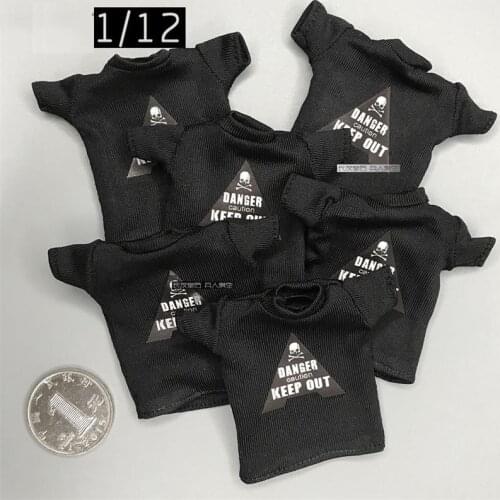 Best Sell Scale 1/12th Black T Shirt Pattern Shirt Short Sleeves For Mostly 6 inch Doll Action Collectable
