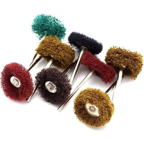 URANN 10pcs/lot Mini Brush Scouring Pad Abrasive Wheel Nylon Fiber Grinding Sanding Head Buffing Polishing Wheel 3.0mm Shank