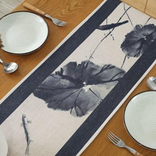 Chinese Style Table Runner Lotus Leaves Pattern Simplicity Table Flag Wedding Party Banquet Table Cover Living Room Decoration