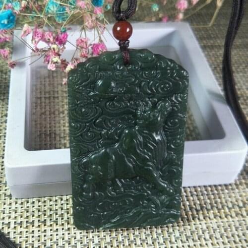 Natural HeTian Jade Double Sided Carving Cattle Jade Pendant Jewelry Lucky Exorcise Evil Spirits Safety Amulet Fine Jewelry