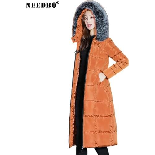 NEEDBO Winter Jacket Women Coat Long Parka fur Hooded Parka Winter Coat Women Oversized Puffer Jacket Casaco Warm Womens Jacket
