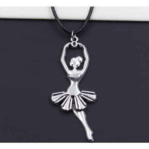 New Durable Black Faux Leather Ballet Dancer Ballerina Pendant Cord Choker DIY Necklace Retro Boho Tibetan Silver Color