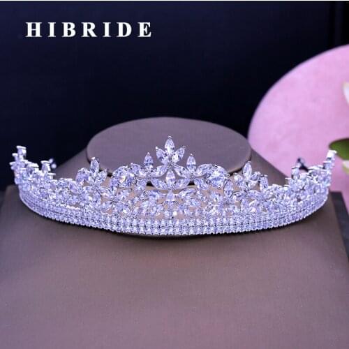 HIBRIDE New Arrival Sparkly Cubic Zircon Tiaras And Crown Women Bridal Hair Accessories Quinceanera Pageant Tiara C-40