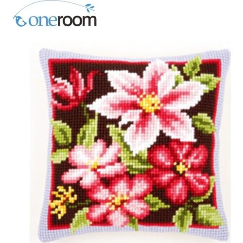 PINK LILY 2 DIY Unfinished Acrylic Yarn Embroidery Pillow Tapestry Canvas Cushion Front Cross Stitch Pillowcase