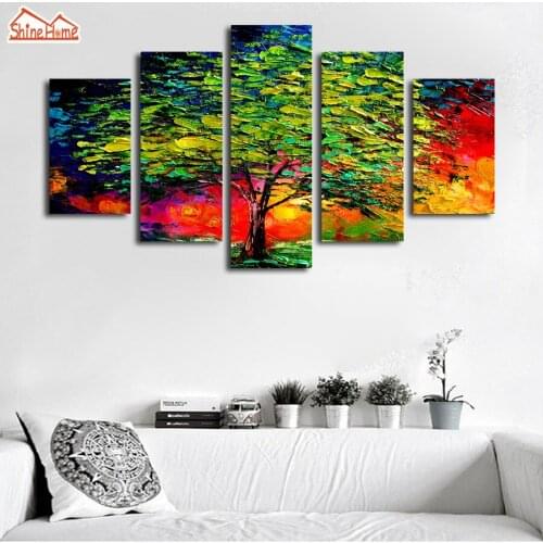 ShineHome-5pcs Wall Art Canvas Print Abstract Tree Oil Painting Modular Picture Printing Home Decor Walls Living Room With Frame