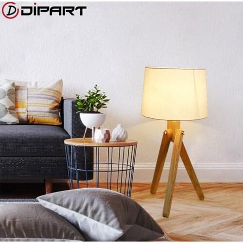 Modern Creative Simple Wood Desk Lamp With Fabric Shade E27 LED Table Lamp for Bedroom Living Room Study Room Cafe Hotel