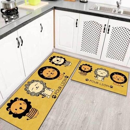 Modern cartoon cute little lion golden yellow kitchen mat non-slip mat bedroom bedside blanket