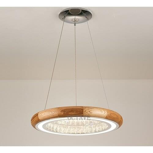 Remote Dimming LED Chanderlier Lighting Dia.58cm Crystal Luxury Round Hanging Lamp Living Room Villa Restaurant Wood Chandeliers