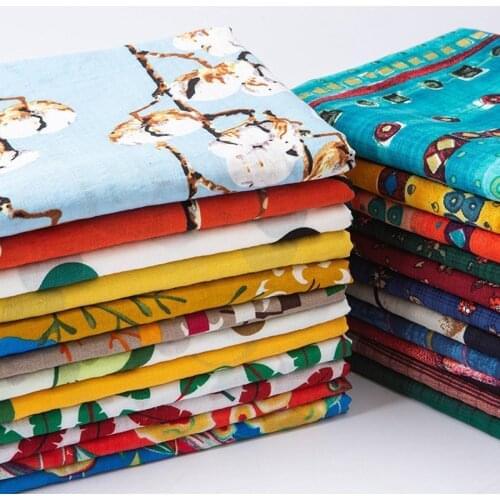 Thin Cotton Linen By The Meter Per Dark Printed Floral Fabric for Dress Shirt Pants Clothing Flower Stripe Brocade Sewing Summer