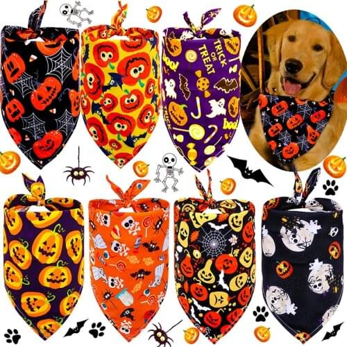 Halloween Style Print Triangle Scarf Dog Bandana Saliva Towel Pet Cat Dog Collar Polyester Small Dogs Puppy Bibs Dog Accessories