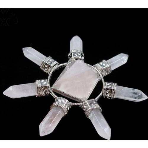 YJXP Natural Rock Crystal Energy Launcher Reiki 7 Chakra Hexagonal Column Square Pyramid Yoga Spiritual Balancing Amulet Jewelry