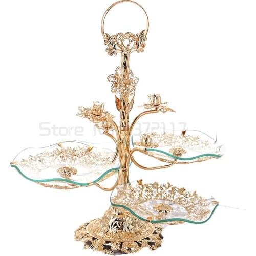 Toughened glass multi-layer European fruit bowl Home living room coffee table Affordable luxury style Lazy Crystal fruit bowl