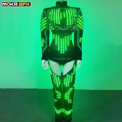 Women led clothing luminous female lighting dance clothes remote control led glowing costume party performance stage wear suits