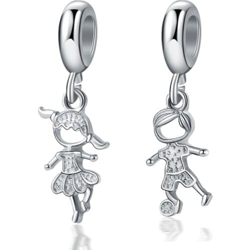 Silver Color Pendants Baby Boy and Girl Charms Beads fit Pandora Bracelets Bangles for Women DIY Lover Jewelry Gifts