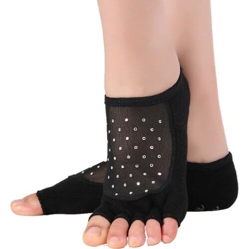 Instep Mesh Yarn Point Drill Ladies Yoga Socks Non-slip Fitness Pilates Socks Women Cotton Dance Sports Socks Black Floor Socks