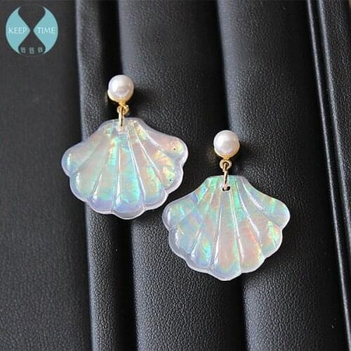 Mermaid Rainbow Shell Pendientes Female Pearl Earrings Drop dangle Hanging Earrings Jewelry For Women Gold Fashion Summer 2017