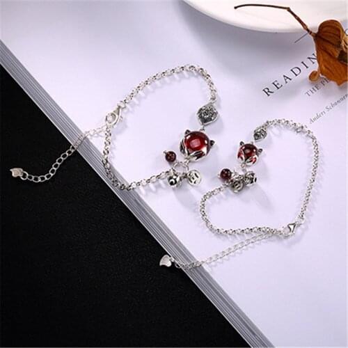 Natural Stone Marcasite Fox Bracelet In Charm Beaded Bracelet Lucky Ball Coin 925 Silver Bangle For Women Jewelry Gift Women