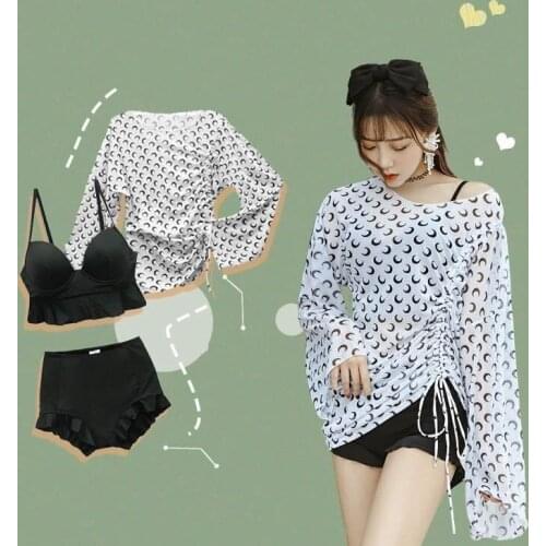 Womens Swimsuit With Sleeve 2021 New Separate Fashion Blouse Three Pieces Korean Fairy Covered Belly Slim Hot Spring Swimwear