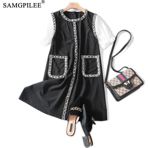 Women Summer Sundress 2021 New Casual Dress A-line Patchwork Woman Dress Appliques Puff Sleeve O-neck Dresses For Womens 4XL