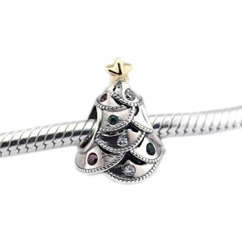 2016 Winter 925 Sterling-Silver-Jewelry Christmas Festive Tree Charm Beads for Jewelry Making Fits Charms Bracelet EMOSAN