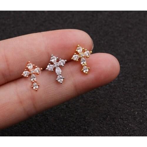 1pc Cross Piercing Earrings Stainless Steel Zircon Stud Earrings Screws Ear Puncture Cartilage Jewelry