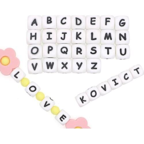 Sunrony 10mm 10pcs Silicone letters Beads Baby Teether Beads For Personalized Name DIY rodent Chewing Alphabet Bead