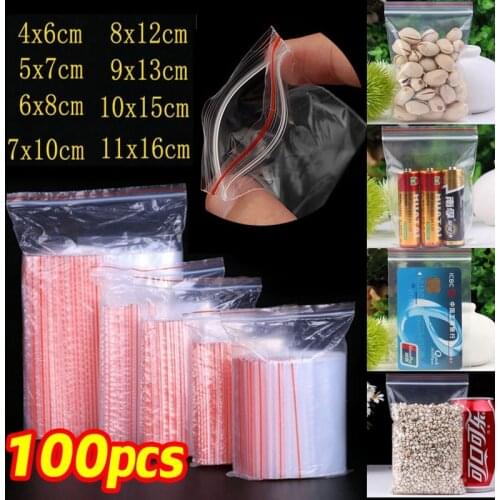 100pcs/pack Resealable Zip Lock Bags Self Seal Clear Plastic Poly Bag Food Storage Package Reclosable Vacuum Fresh Bag
