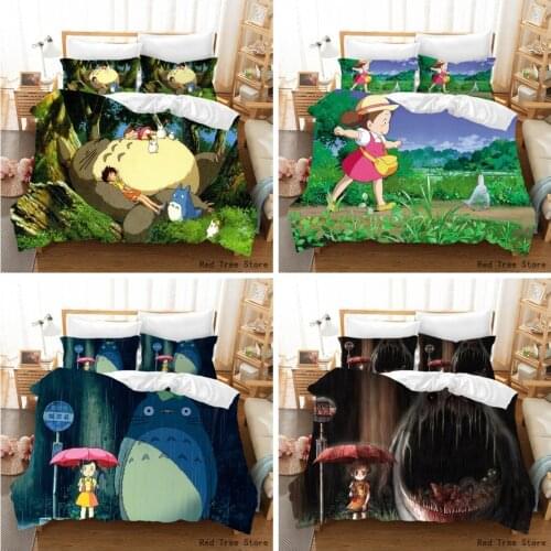 3D Printed Bed Line Duvet Cover Totoro Cartoon Bedding Set Single Double Full Size Kids Adult Japan Bedclothes Pillowcase 2/3pcs