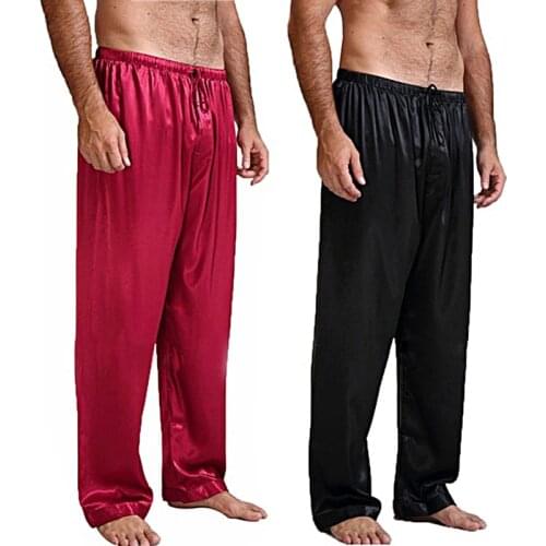 2020 Men Loose Satin Silk Pajamas Sleepwear Trousers Nightgown Pyjamas Long Pants Homewear Sleep Bottoms