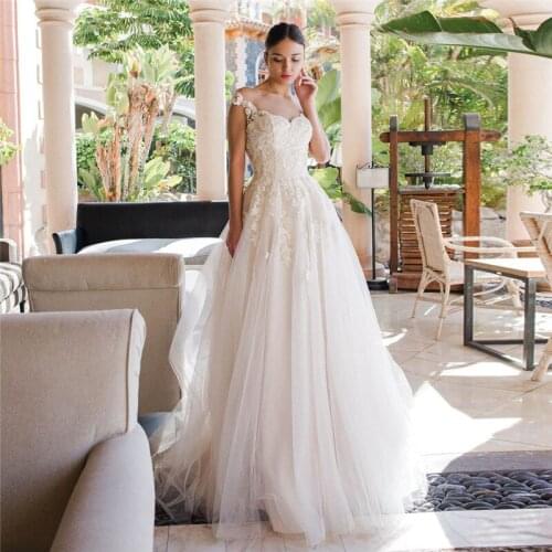 2021 Retro A-Line Wedding Dresses Sheer Neck Open Back Tulle Bridal Gowns Formal Long Robe De Mariee Custom Online Vestidos