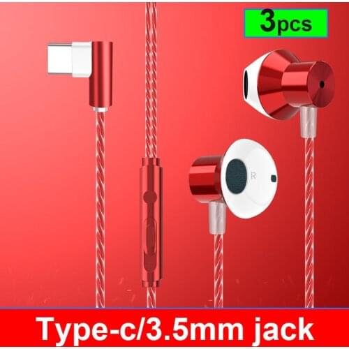 3pcs/lot Type C 3.5mm Jack Earphone Gaming Headphones with Mic Music Earphones 6D Stereo Earbuds auriculares fone de ouvido