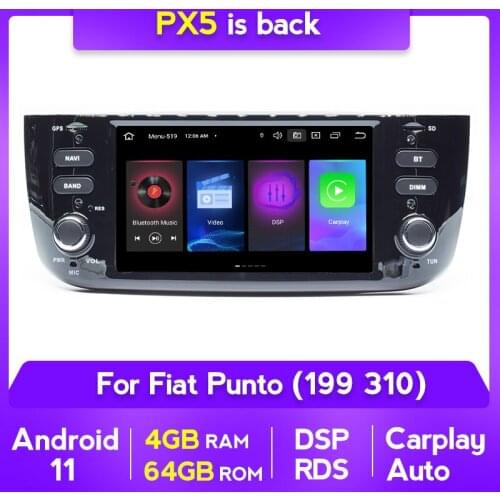 4+64G 8 Core Android 11 Car GPS Navigation DVD Multimedia Player for Fiat/Linea/Punto Evo 2012-2015 WIFI Built-in Carplay AUTO