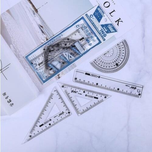 4PCS/Set Plastic Ruler Drawing Measurement Geometry TriangleRuler straightedge Protractor A variety of rulers