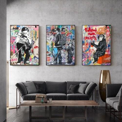 Banksy Abstract Multicolored Street Graffiti Monkey Posters And Prints Oil Canvas Painting Nordic Wall Art Picture Home Decor