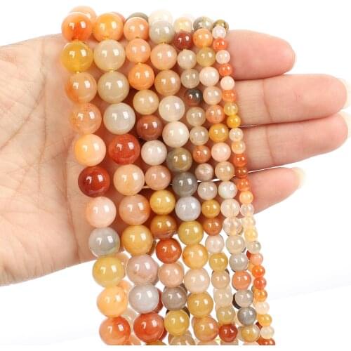 Natural Stone Beads Golden Silk Jade Chalcedony Round Loose Beads for Jewelry Making Needlework DIY Bracelet Strand 4-12 MM