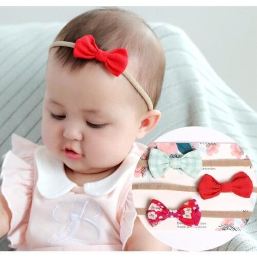 Baby Girl Hair Bows Headband 3pcs/set Stretchy Nylon Headbands for Girls Cute Floral Headband Set Infant Hair Accessories