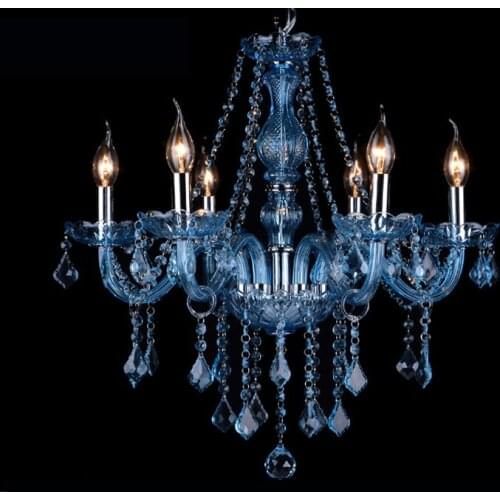 European Blue Crystal Pendant Light E14 Lamp Luxury Hotel Lobby Living Room Suspension Lamps Lustre Lighting 6/8 Lights PL653