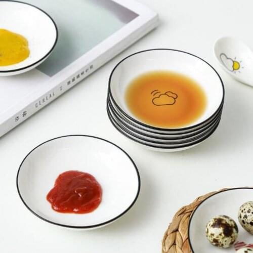 Porcelain Dish Kitchen Seasoning Dish Cartoon Weather Heart Pattern Dish Soy Sauce Plate Dinnerware Tableware Kichen Supply